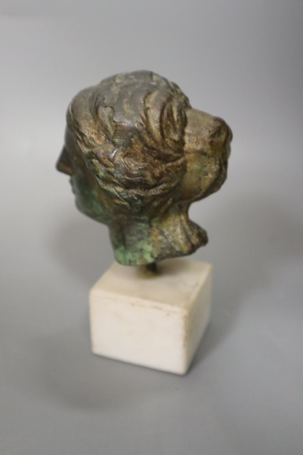 A pair of Regency two branch two light lustres, width 27cm, and a miniature bust
